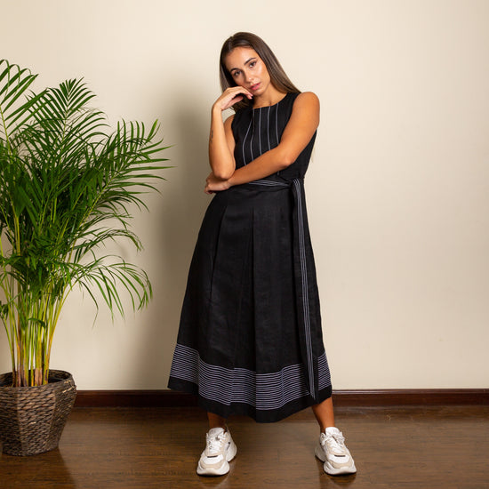 Pleated Maxi Dress With Waist Belt