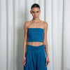 Cerulean Blue Strapless Crop Top