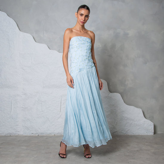 Starlight Strapless Maxi Dress – Pastel Blue