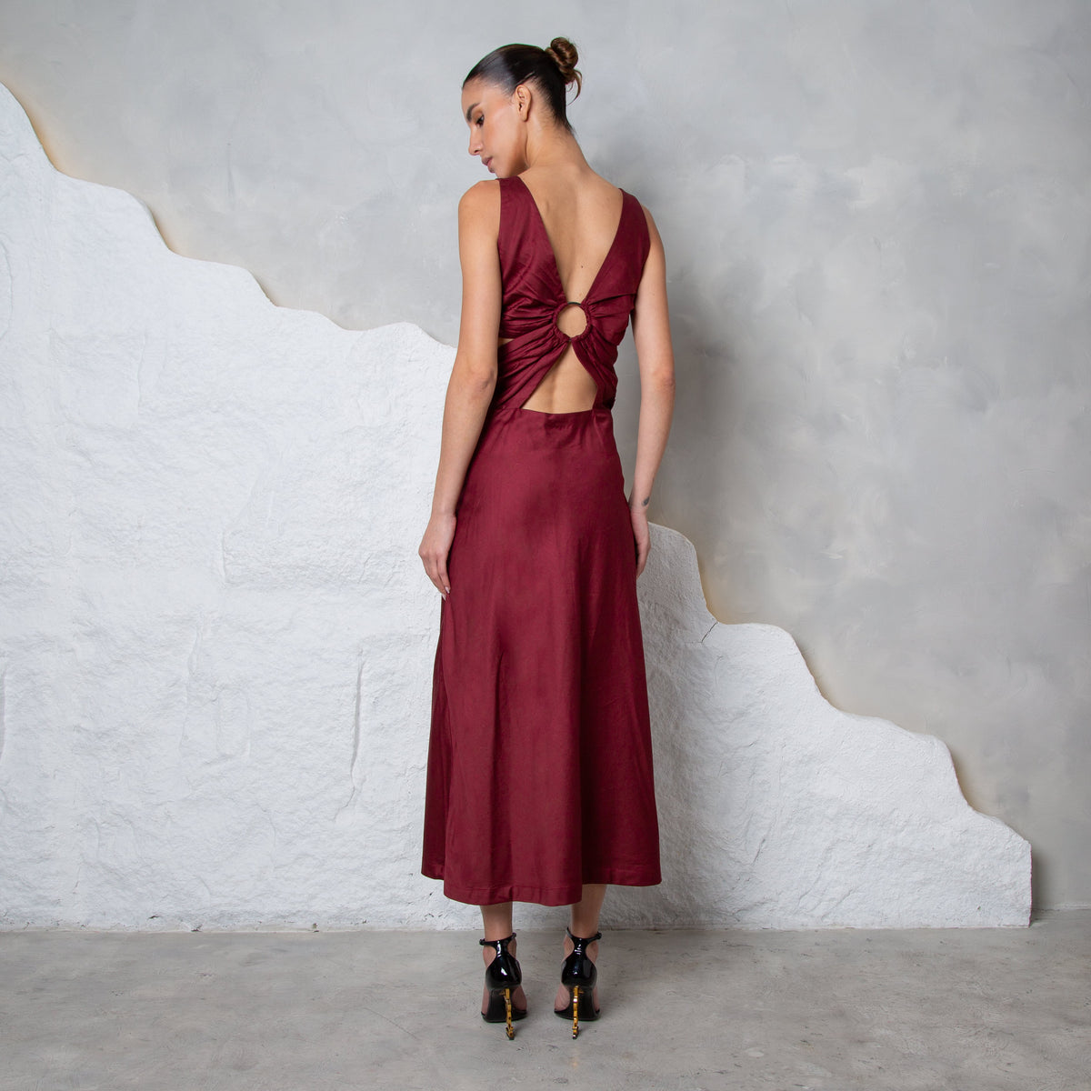 Burgundy Ring-Back Maxi Dress