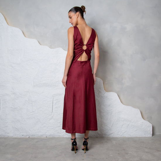 Burgundy Ring-Back Maxi Dress
