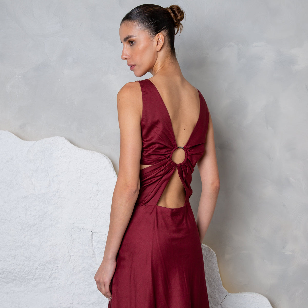 Burgundy Ring-Back Maxi Dress