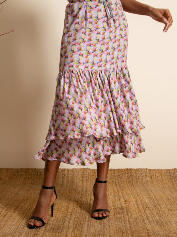 Printed strapless dress with belt - LOOK B