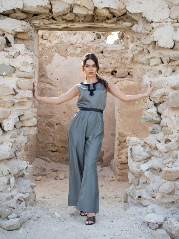 Black Accent Belted Jumpsuit