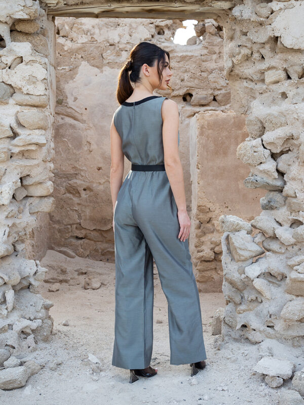 Black Accent Belted Jumpsuit