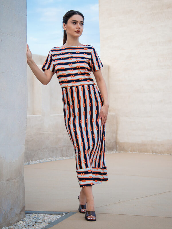 Striped short sleeve column dress