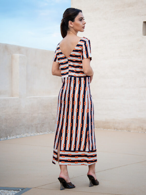 Striped short sleeve column dress