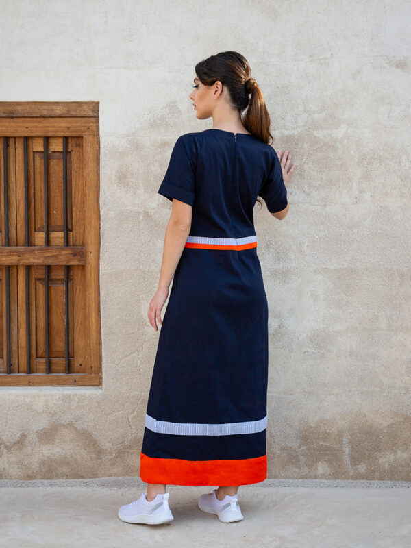 Blue Stripes Orange Detail Shift Dress