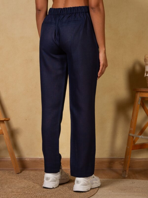 Navy High-Waist Linen Trousers