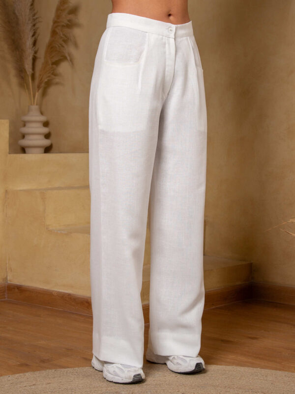 White Linen Wide-Leg Trousers